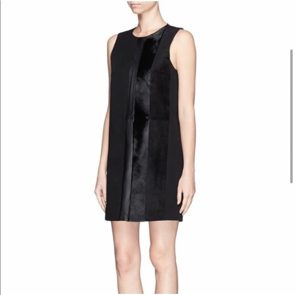 Theory Elso Calf Hair Suede Leather Panel Shift Dress Black Size 4 ($615 Retail) - Picture 3 of 11